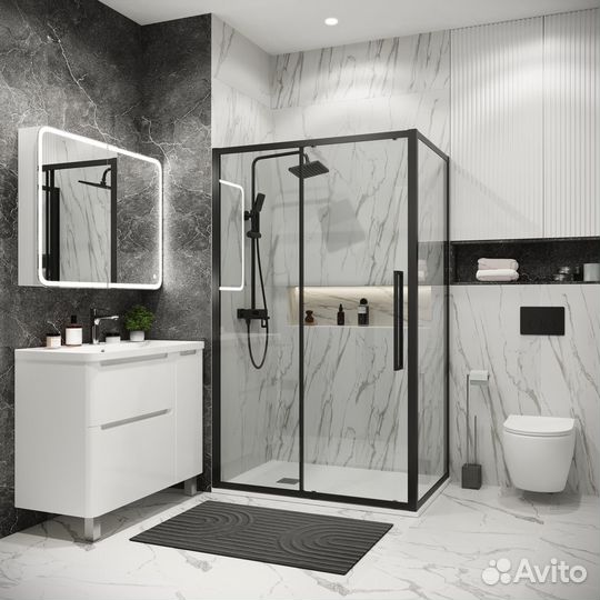 Душ.огр. Cosmo (10070195) черн мат, прозр стекло