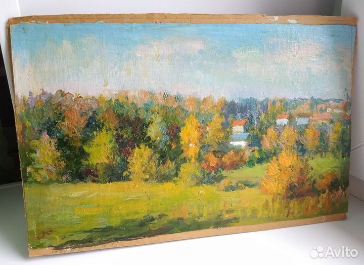 Картина, пейзаж. Масло, картон, годы СССР