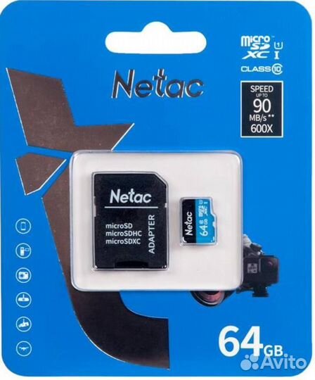 MicroSD 64гб, Netac на смартфон гарантия 2 года