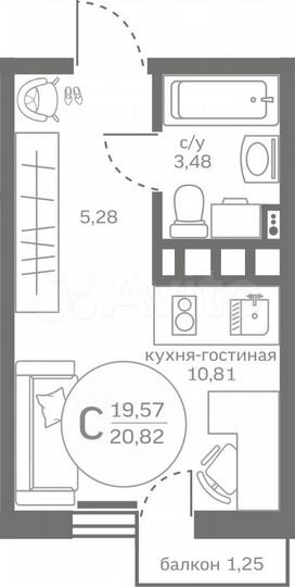 Квартира-студия, 19,6 м², 3/17 эт.