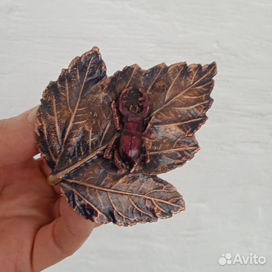 Брошь ручной работы из меди. Гальванопластика