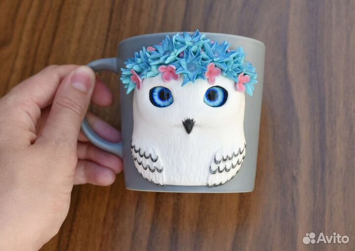 Кружка с декором сова ручной работы Подарок