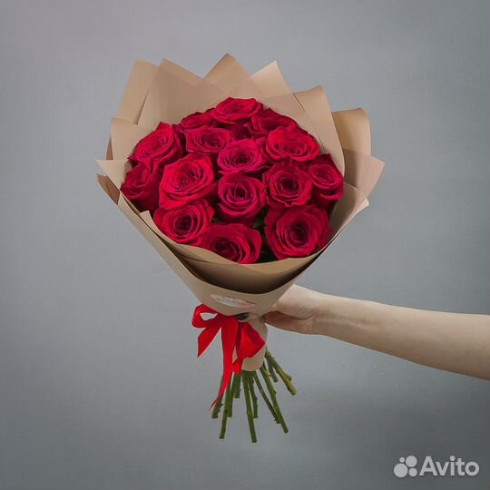 Букет из 15 красных роз, цветы доставка