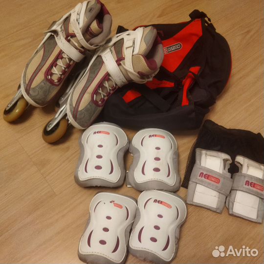 Ролики женские 39 р, рюкзак, защита в чехле