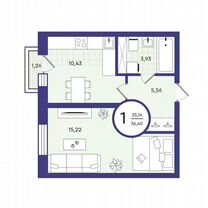1-к. квартира, 36,4 м², 1/4 эт.
