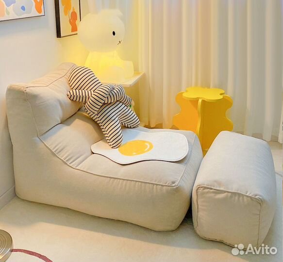 Мешок бин бэг кресло с пуфиком под ноги светло сер