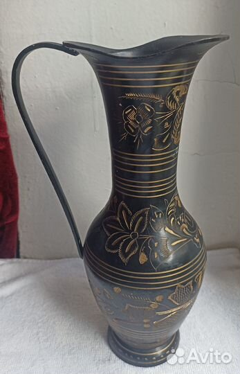 Кувшин с широким горлом Латунь Индия Штихель на че