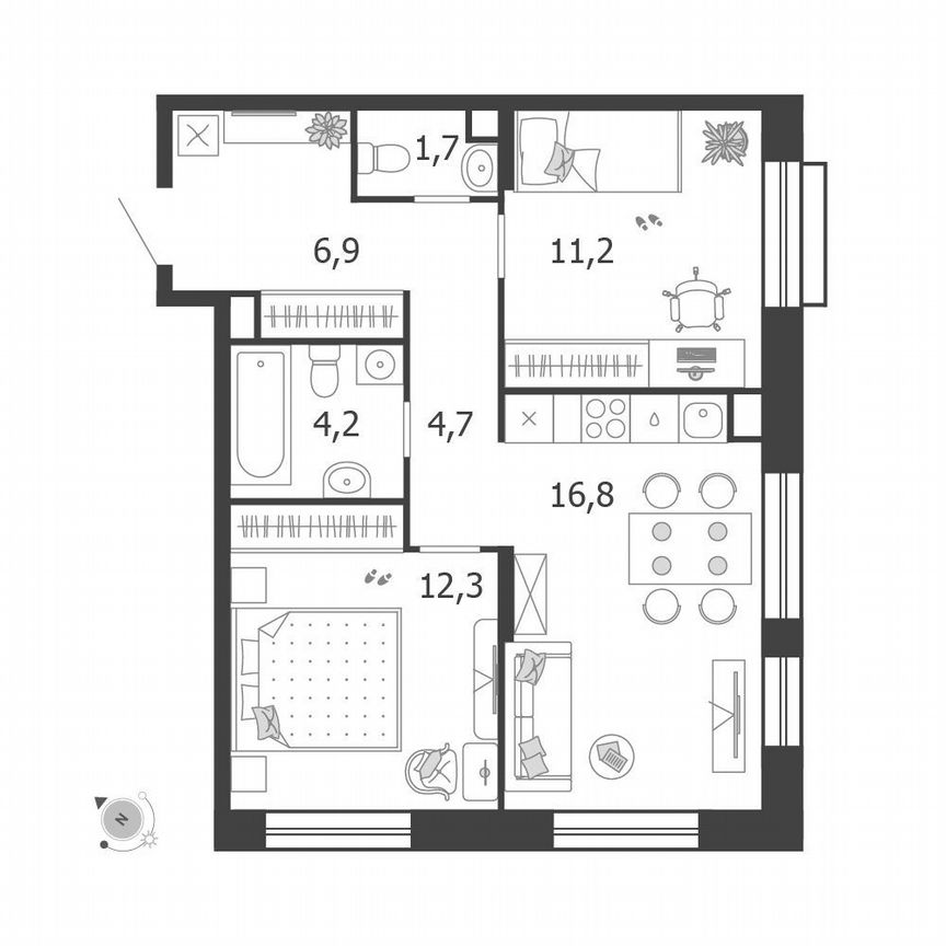 2-к. квартира, 58,7 м², 12/19 эт.