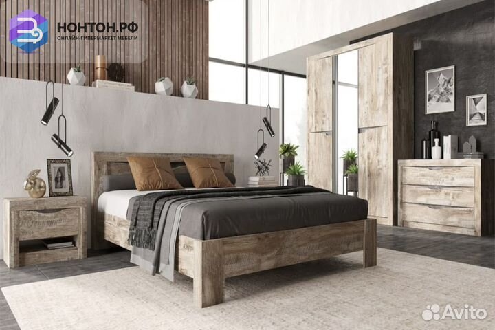 Спальный гарнитур Ривьера дуб юкон / бетон темный
