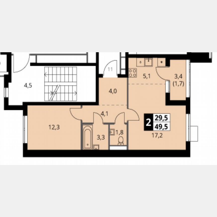 2-к. квартира, 49,5 м², 2/12 эт.