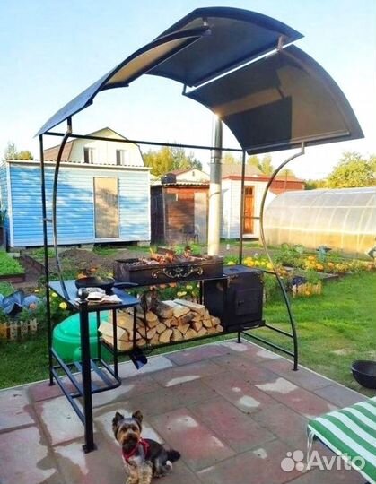 Мангал с крышей и печкой под казан
