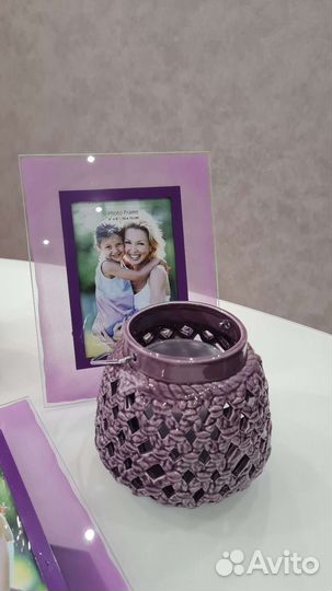 Фоторамки, подсвечник стекло фиолетовое