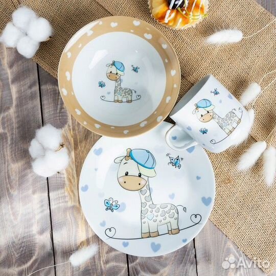 Набор детской посуды из керамики Доляна «Жирафик»