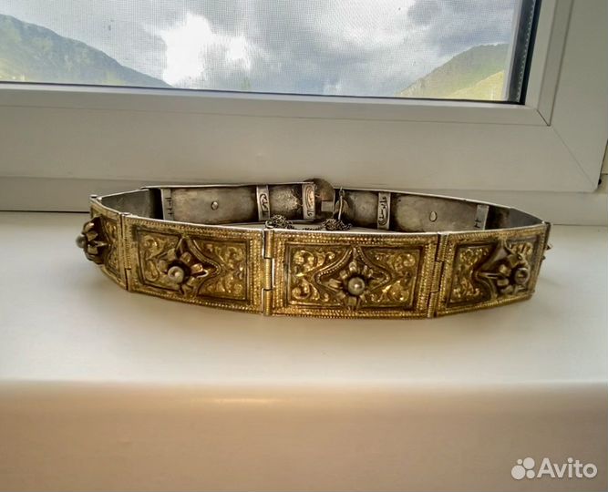 Старинный женский пояс. Серебро с позолотой