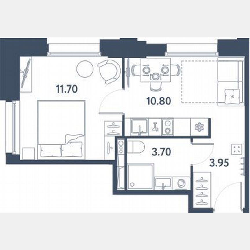 1-к. апартаменты, 30,2 м², 11/16 эт.