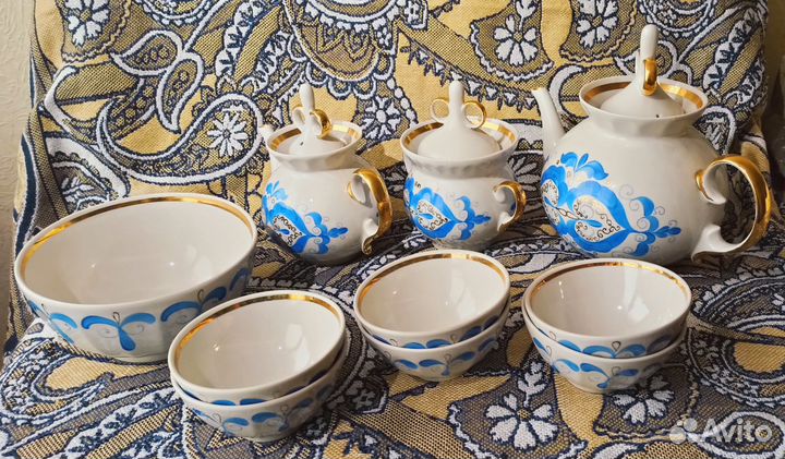 Сервиз чайный фарфоровый с пиалами (СССР)