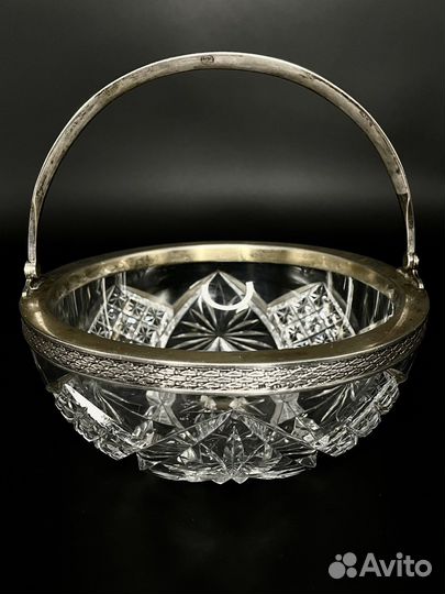 Ваза конфетница хрусталь серебро 84 проба