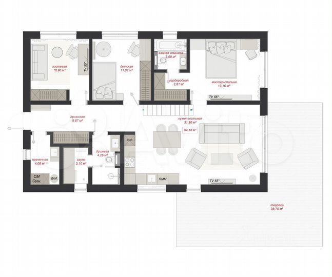 Дом 123 м² на участке 8 сот.