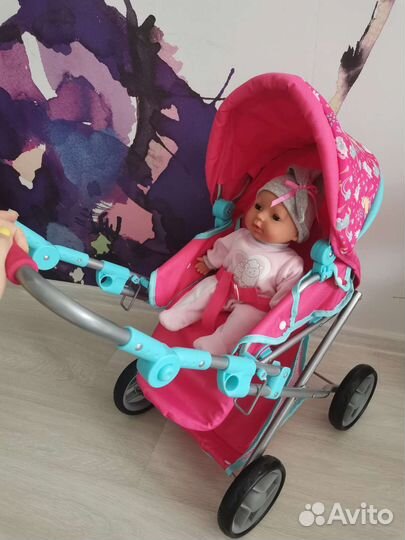 Коляска для куклы, пупс, детский рюкзачок