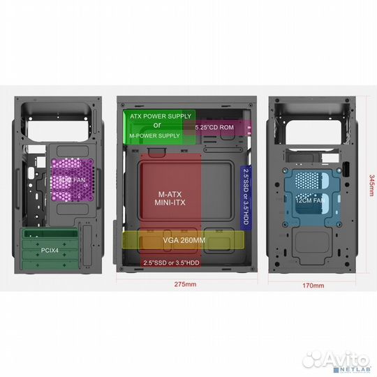 Foxline FZ-017-SX450R-U32 w/PSU 450W 12cm, w/2xUSB