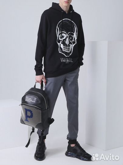 Худи хлопковое с принтом Philipp Plein