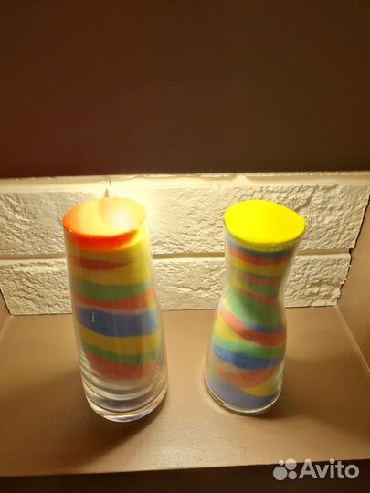 Ваза для интерьера. Декор. Цветной песок