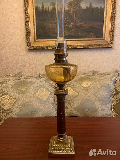 Антикварная керосиновая лампа бронза, мрамор
