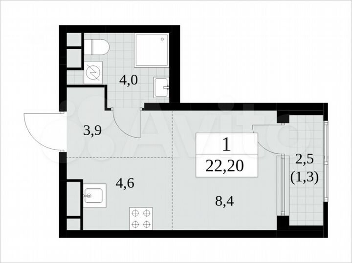 Квартира-студия, 22,2 м², 16/30 эт.