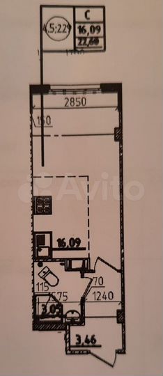 Квартира-студия, 22,6 м², 15/16 эт.
