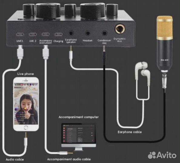 Внешняя звуковая карта V8 для микрофона / микшер