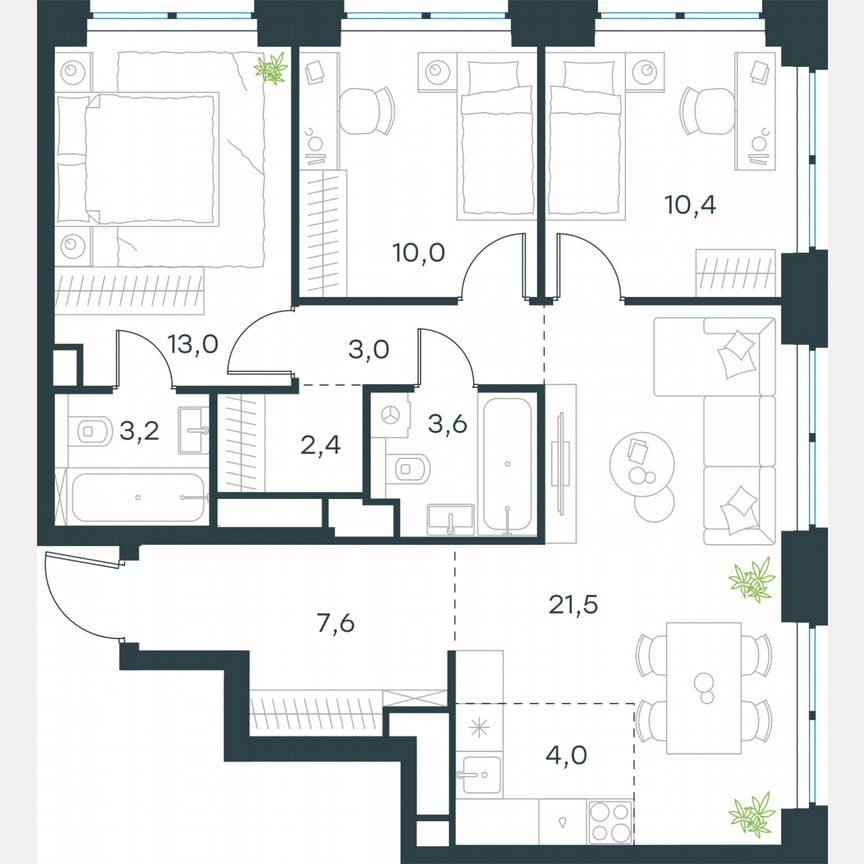 4-к. квартира, 78,7 м², 30/48 эт.