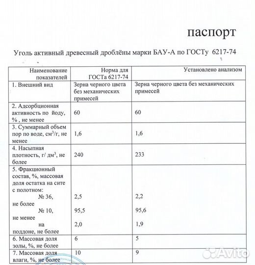 Уголь активированный древесный Бау-А 10 кг