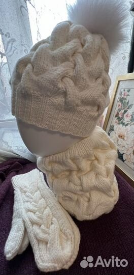 Комплект шапка снуд варежки