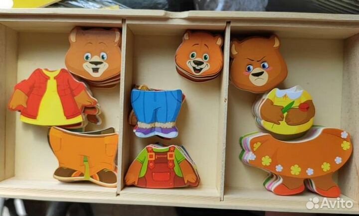 Три медведя, деревянные пазлы,вкладыши