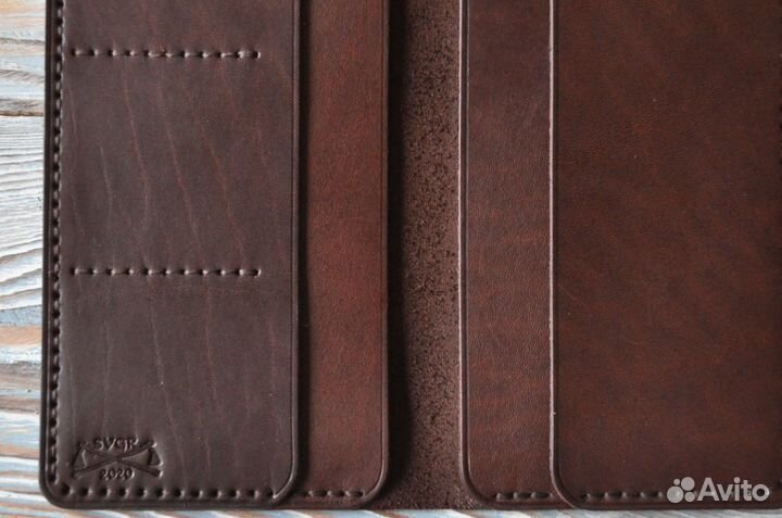 Мужское кожаное портмоне ручной работы коричневое