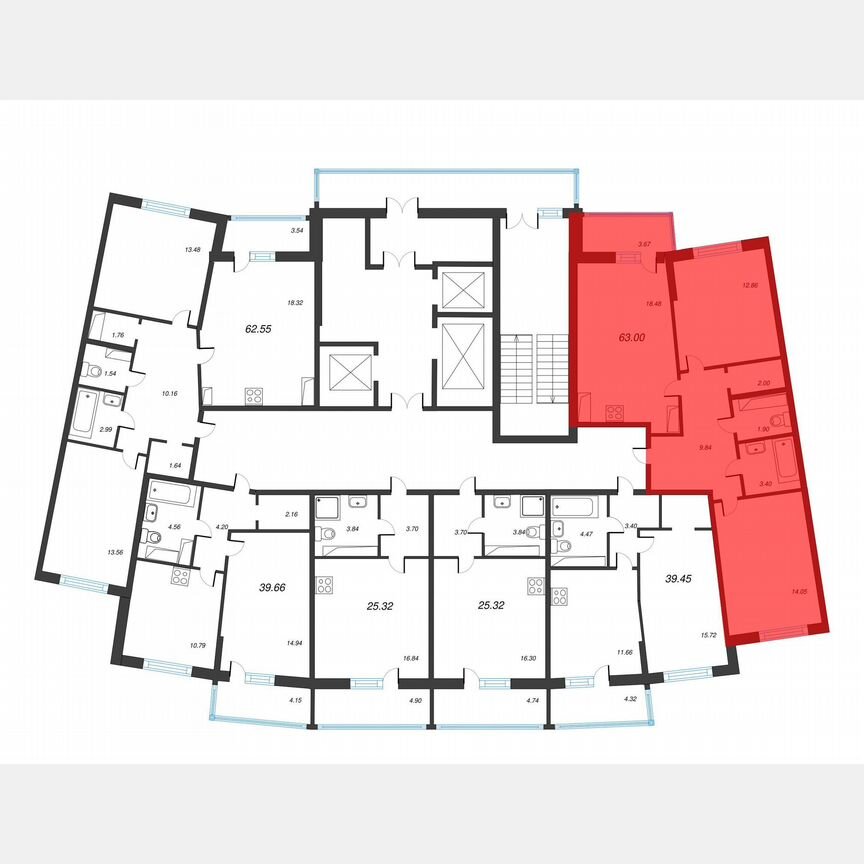 2-к. квартира, 64,7 м², 16/22 эт.