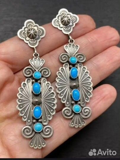 Серьги длинные бохо стиле античное серебро