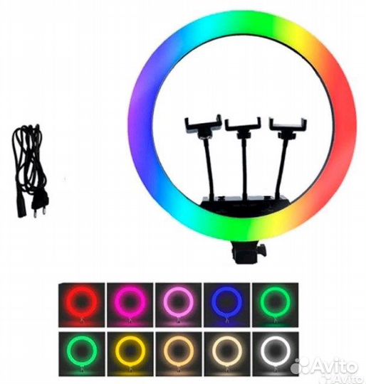 Лампа селфи кольцевая 45 см RGB со штативом