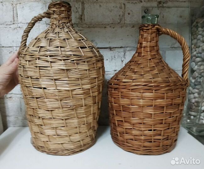 Бутыль 9,7л и 5,5л стеклянная в оплётке из лозы