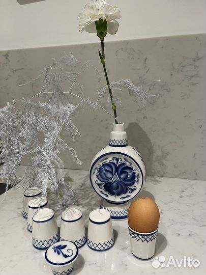 Штоф под гжель и 6 стопок керамика