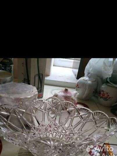 Большая хрустальная ваза для фруктов посуда СССР