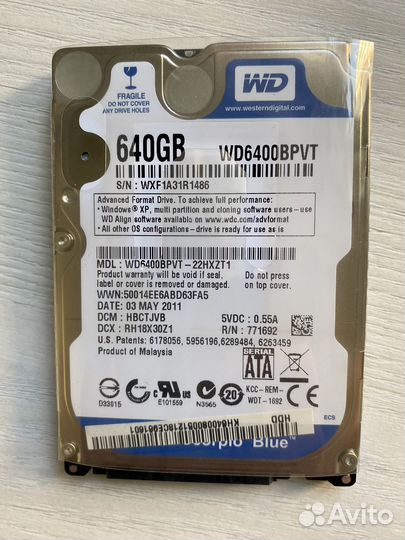 Жесткий диск WD для ноутбука ide 2.5, 640 Gb