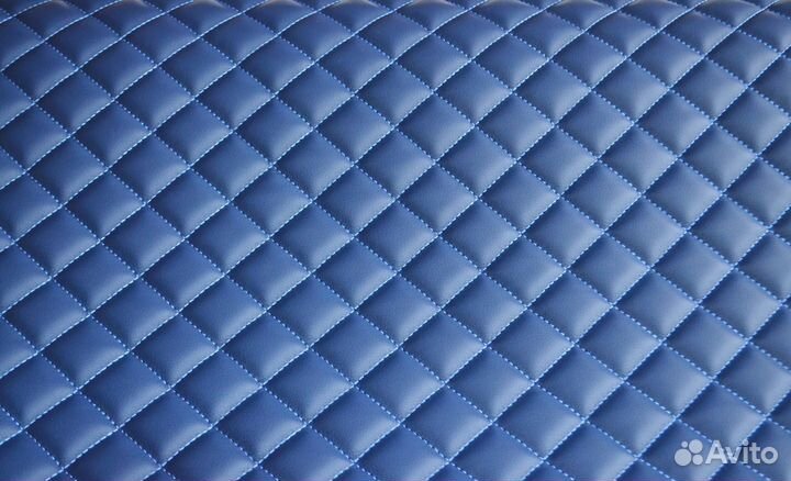 Стеганая экокожа синяя рисунок стандартный ромб