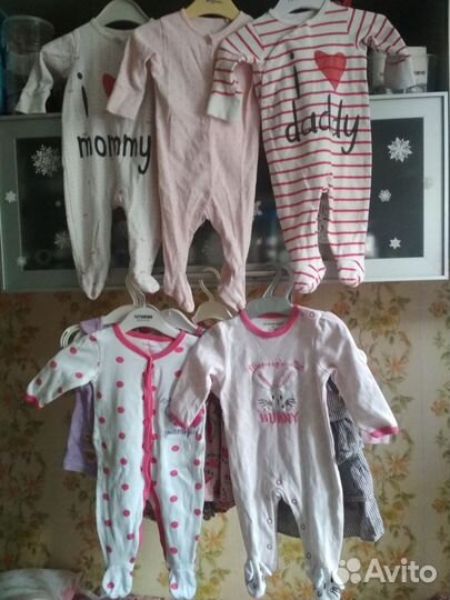 Вещи для девочки (слипы,боди,платья) от 3-х мес