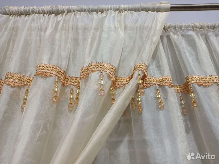 Тюль органза айвори с бахромой