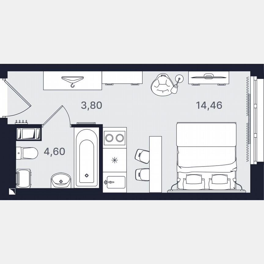 Апартаменты-студия, 22,9 м², 19/24 эт.
