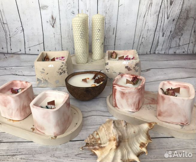 Кокосовые свечи в гипсе, кокосовой скорлупе