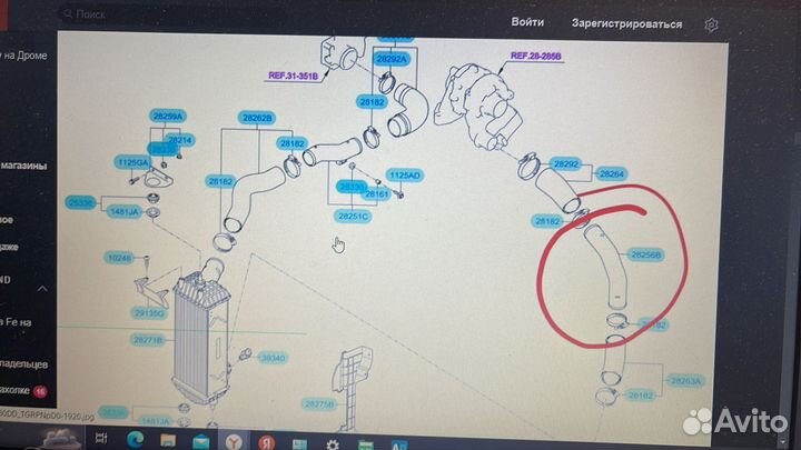 Патрубок интеркулеоа KIA sorento,Santa Fe