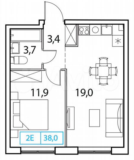 2-к. квартира, 38 м², 10/17 эт.