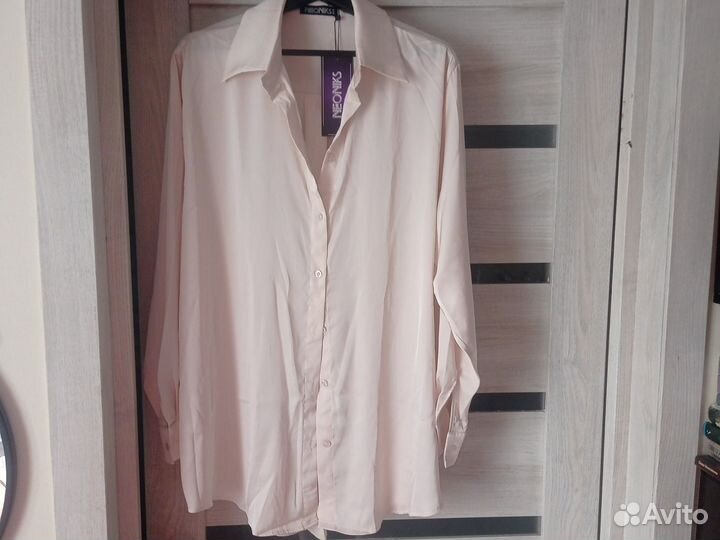 Блузка, рубашка женская, шёлк, 52-58, оверсайз